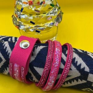 Pink Rhinestone Elegant Chain 3 Layered Leather Bracelet Boho …